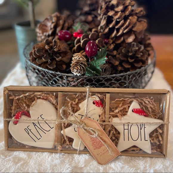 RAE DUNN by Magenta "PEACE, JOY, HOPE” Christmas Ornament Set of 3 - Picture 5 of 5